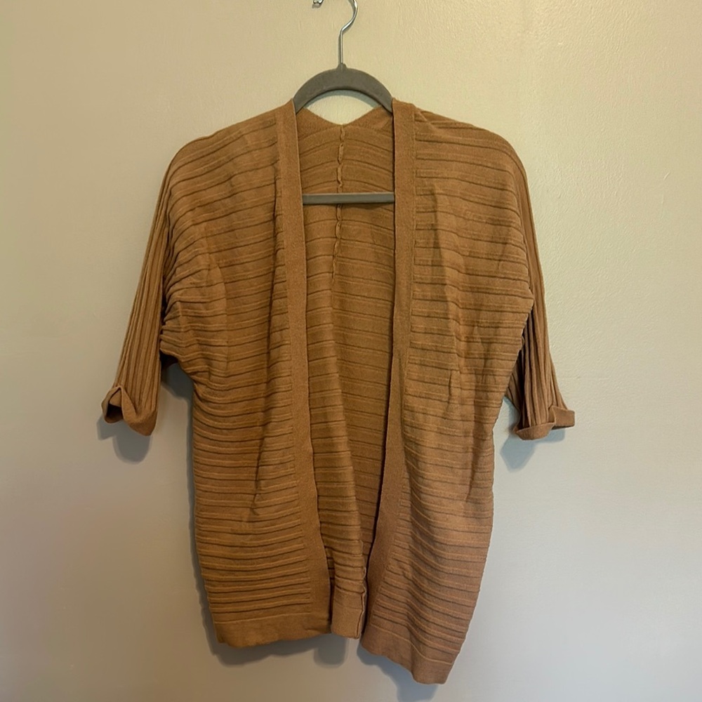 Brown Ribbed Open Cardigan